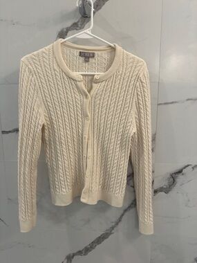 J. Crew Cable-knit crewneck cardigan in merino wool Ivory